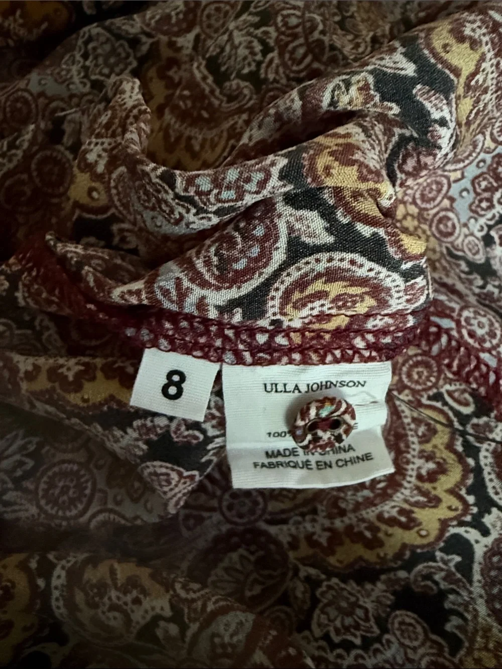 Ulla Johnson Arda 100% Silk Ruffle Top Blouse in Goldenrod/Wine Paisley Medium 8